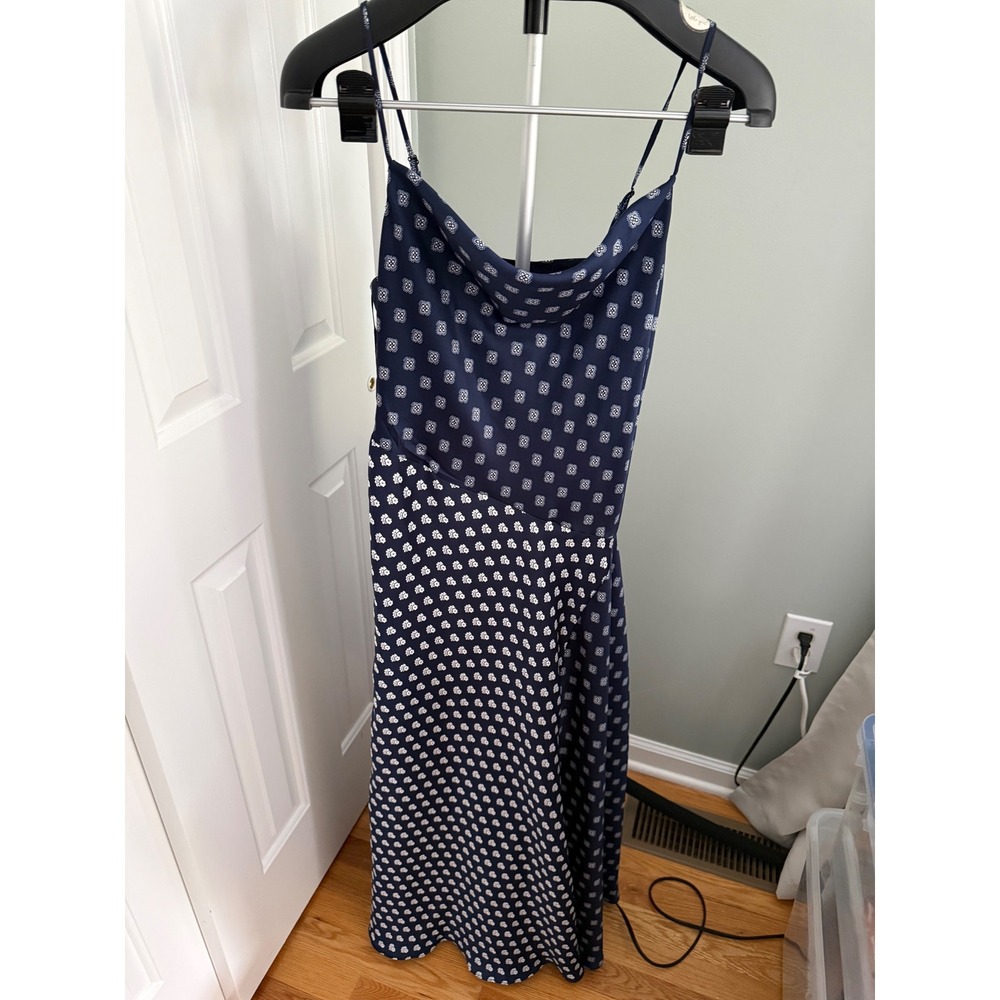 1.STATE Cowl Neck Slip Maxi Dress Bias Cut Feminine Minimalist Navy Size S